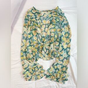 Free People green wrap/tie crop top with hook and eyes